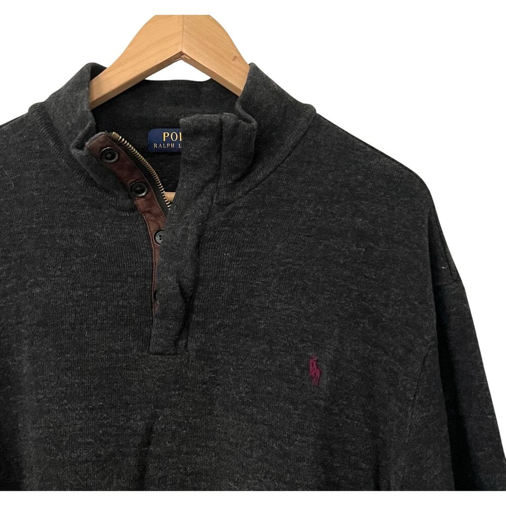 Polo Ralph Lauren Men’s Size XL 1/4 Zip Pullover Leather & Buttons 100% Cotton